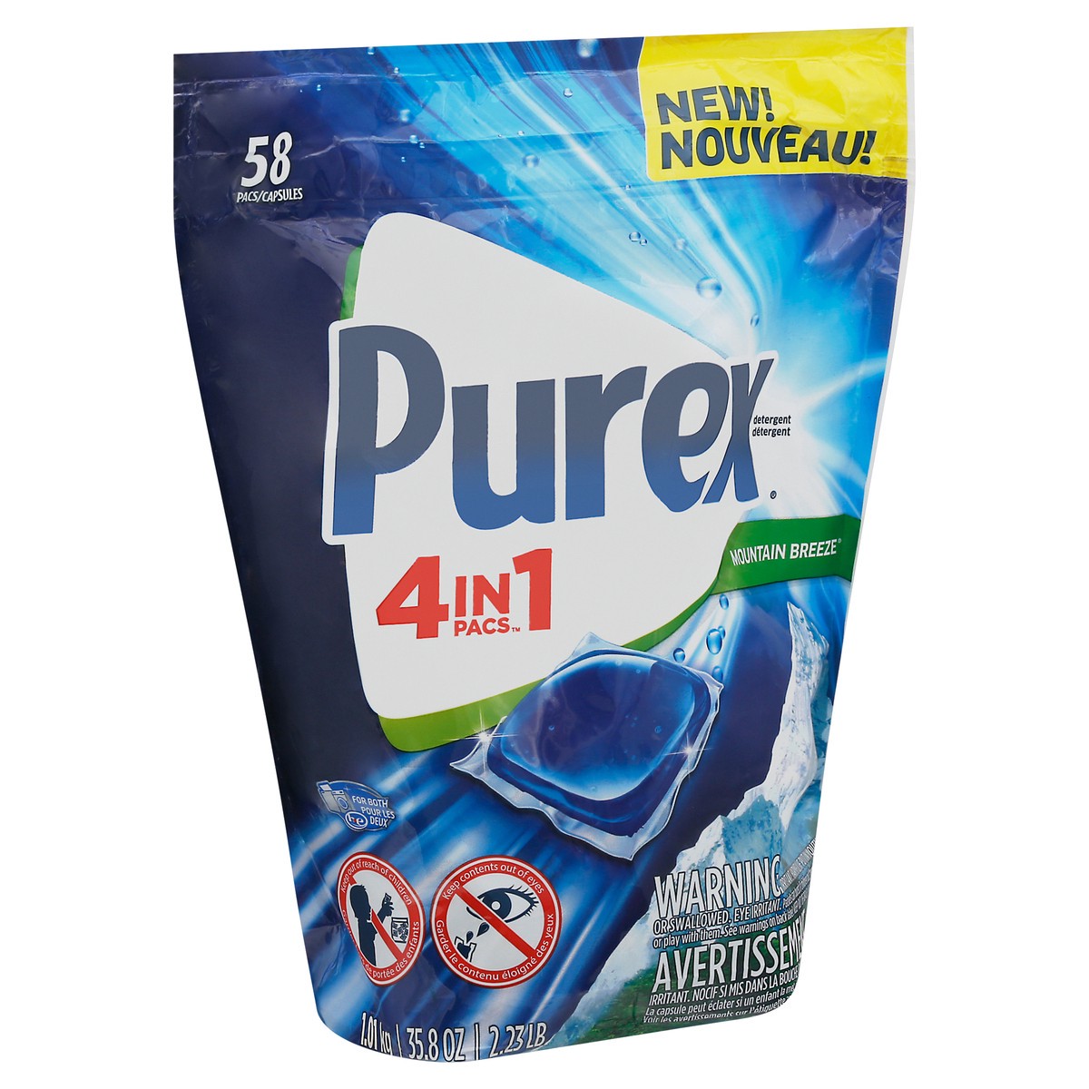 slide 9 of 11, Purex 4 in 1 Pacs Mountain Breeze Detergent 58 ea, 58 ct