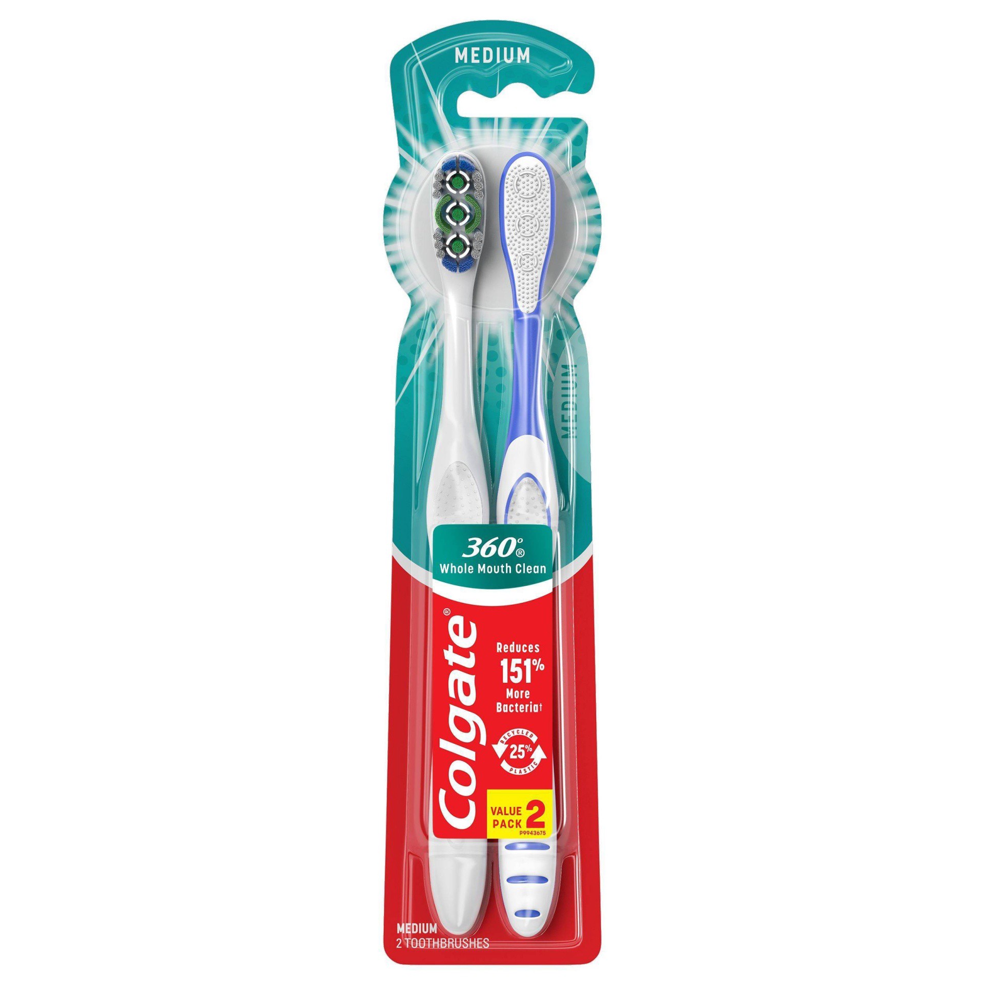 slide 1 of 7, Colgate 360 Whole Mouth Clean Medium toothbrush for adults, 2pk, 2 ct