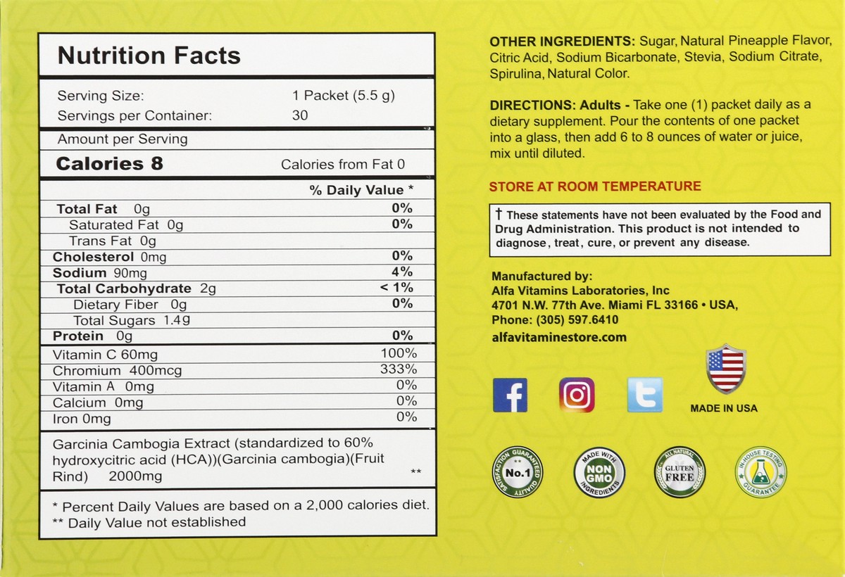 slide 4 of 13, Alfa Powder Packets Pineapple Flavor Garcinia Cambogia Plus 30 ea, 1 ct