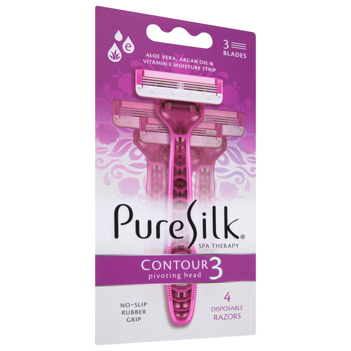 slide 6 of 9, Pure Silk Contour 3-Blade Disposable Razors, 4-Pack, 4 ct