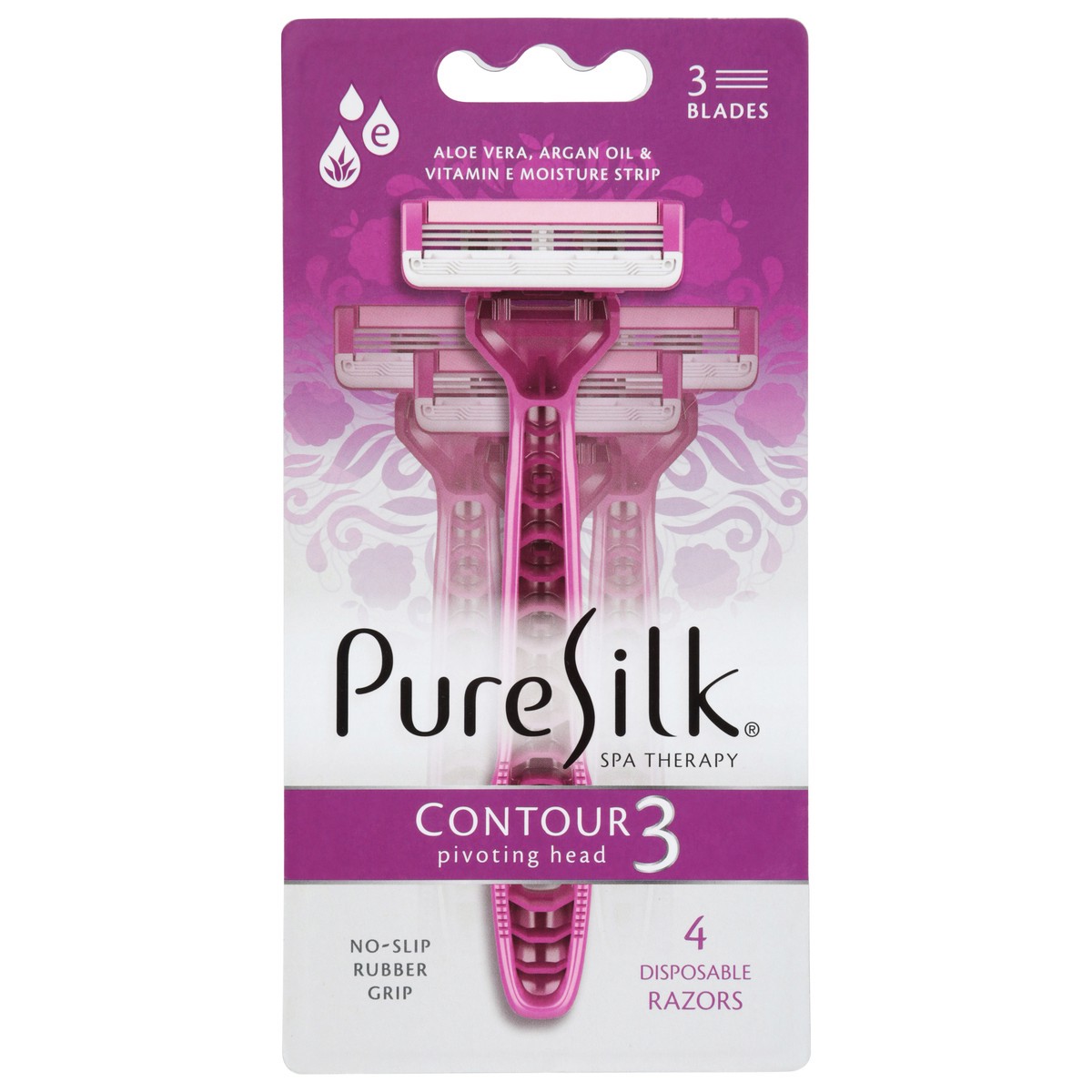 slide 1 of 9, Pure Silk Pivoting Head 3 Disposable Razors 4 Each, 4 ct