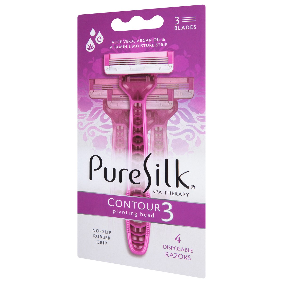 slide 2 of 9, Pure Silk Contour 3-Blade Disposable Razors, 4-Pack, 4 ct