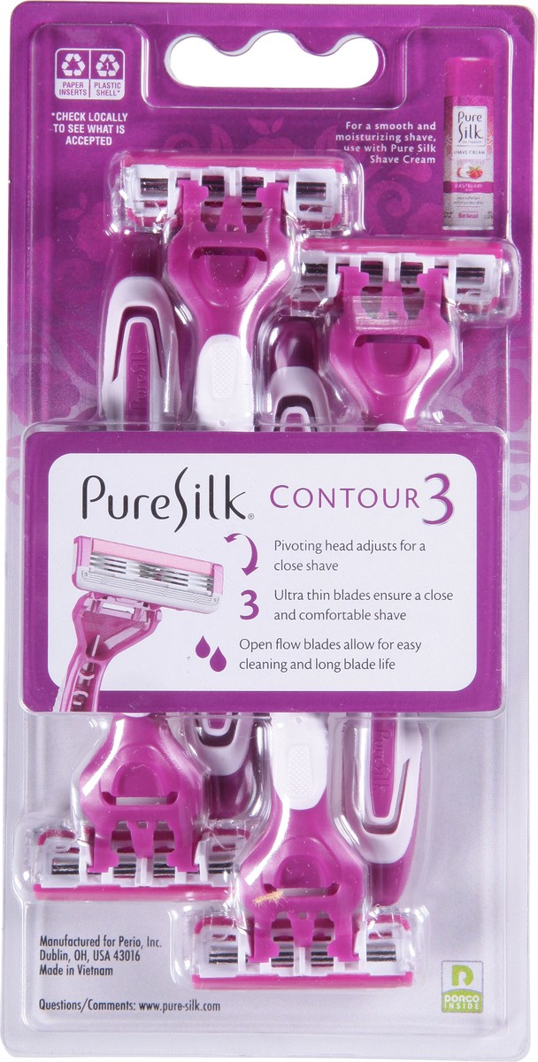 slide 4 of 9, Pure Silk Contour 3-Blade Disposable Razors, 4-Pack, 4 ct