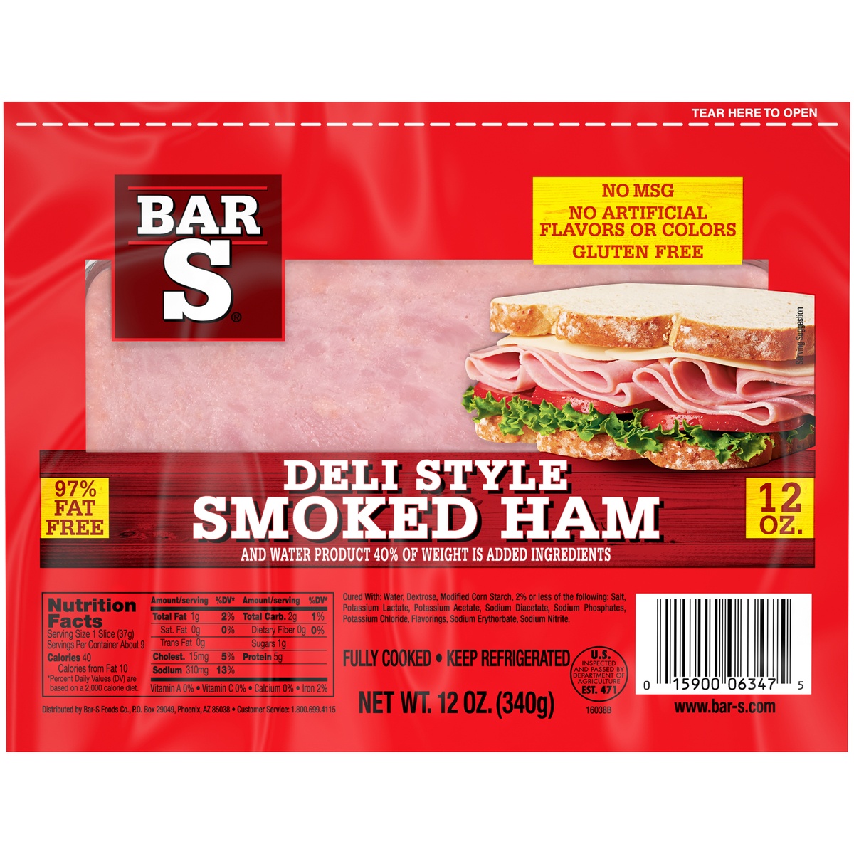 slide 1 of 1, Bar-S Deli Style Smoked Ham 12 oz. Pack, 