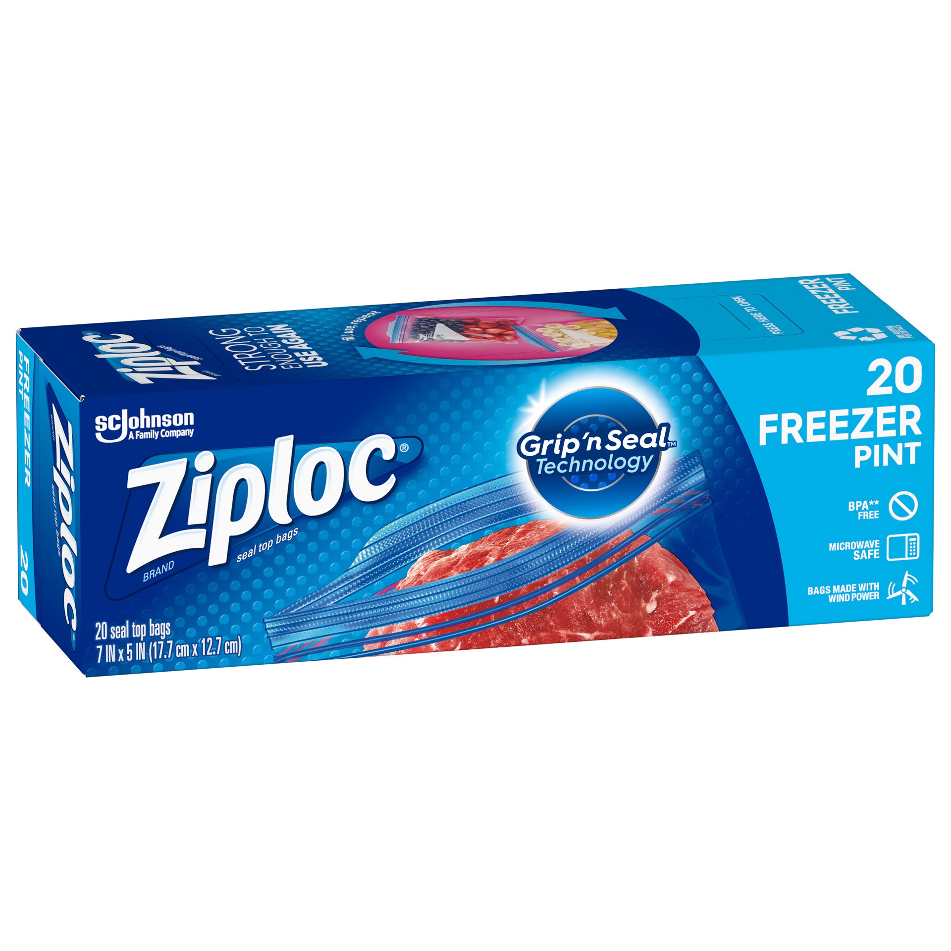slide 4 of 5, Ziploc Brand Freezer Bags with Grip 'n Seal Technology, Pint, 20 Count, 20 ct