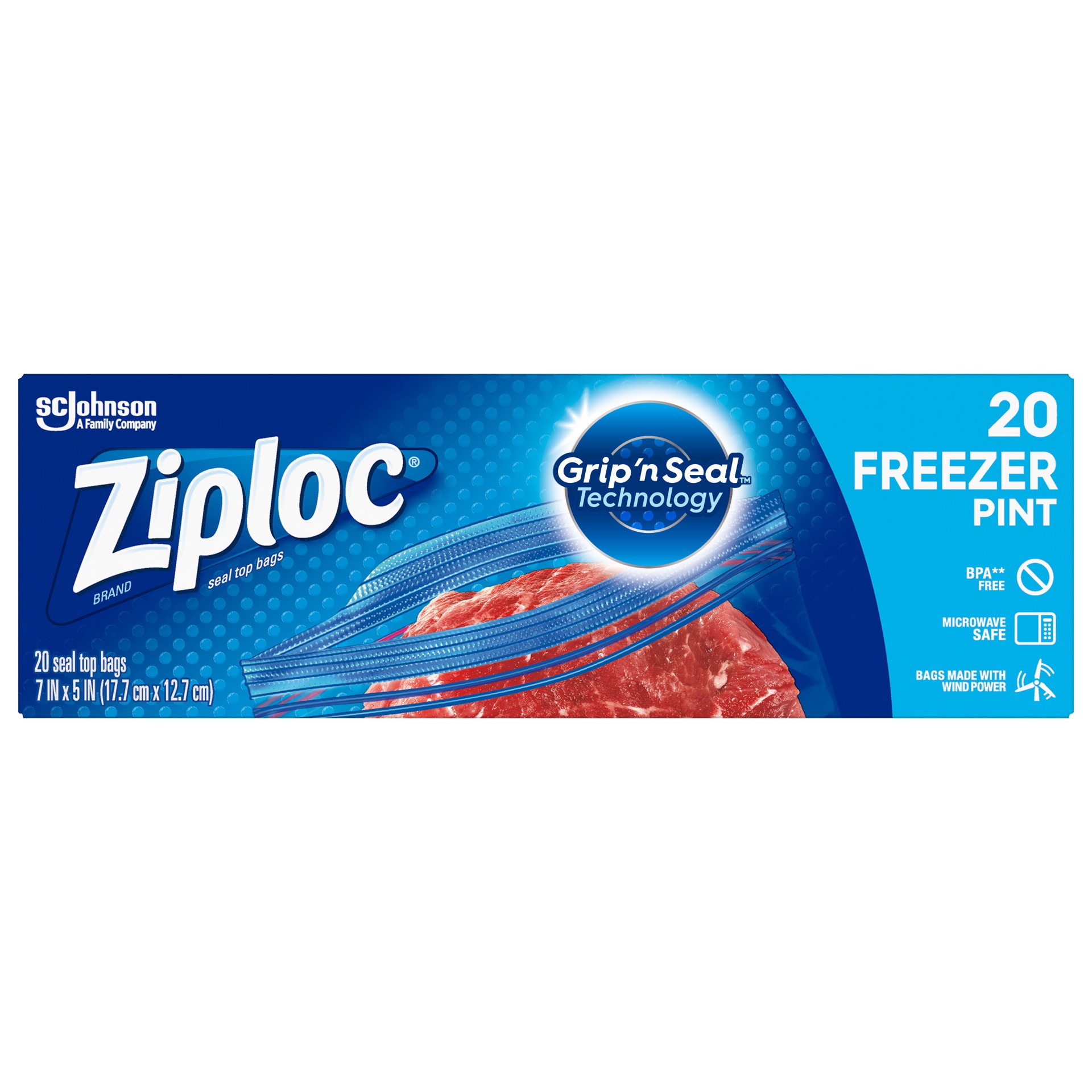 slide 1 of 5, Ziploc Brand Freezer Bags with Grip 'n Seal Technology, Pint, 20 Count, 20 ct