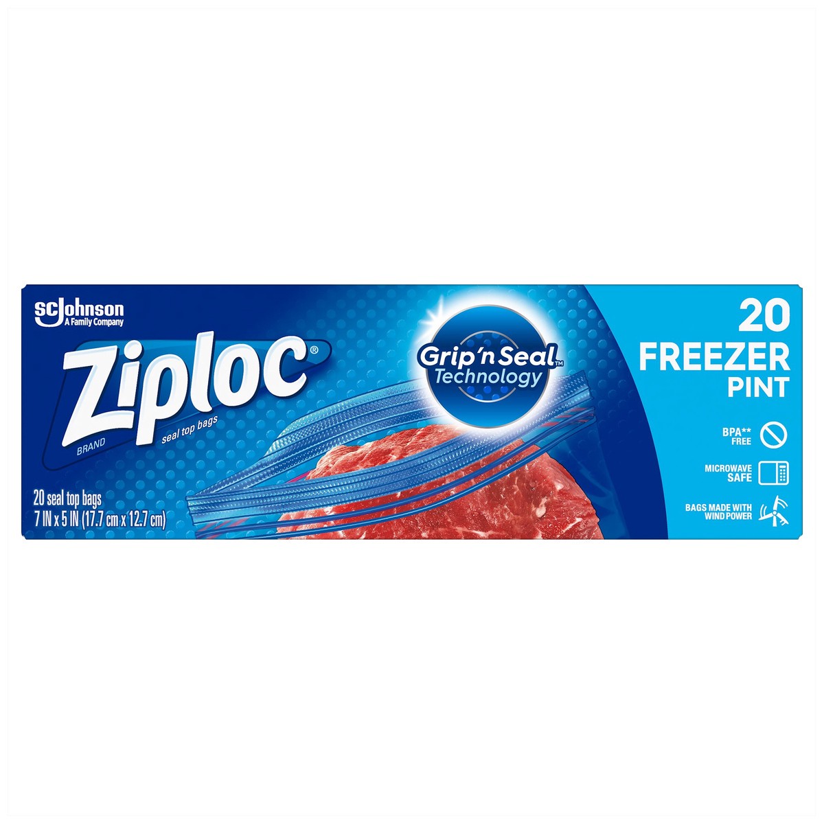 slide 1 of 5, Ziploc Brand Freezer Bags with Grip 'n Seal Technology, Pint, 20 Count, 20 ct