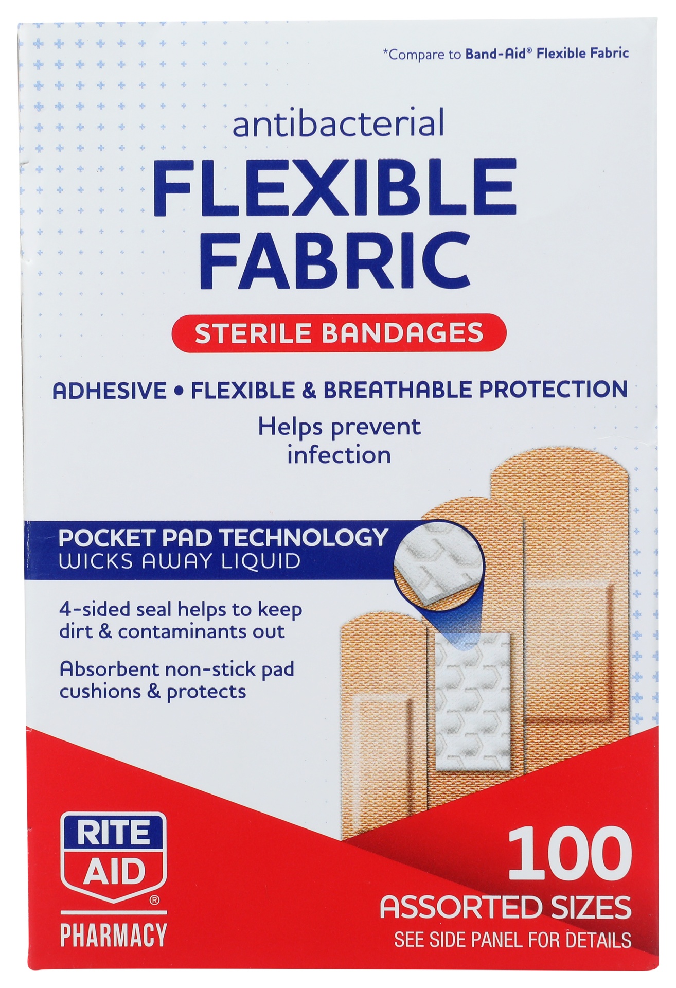 slide 1 of 1, Rite Aid Ra Flex Fabric Astd, 100 ct