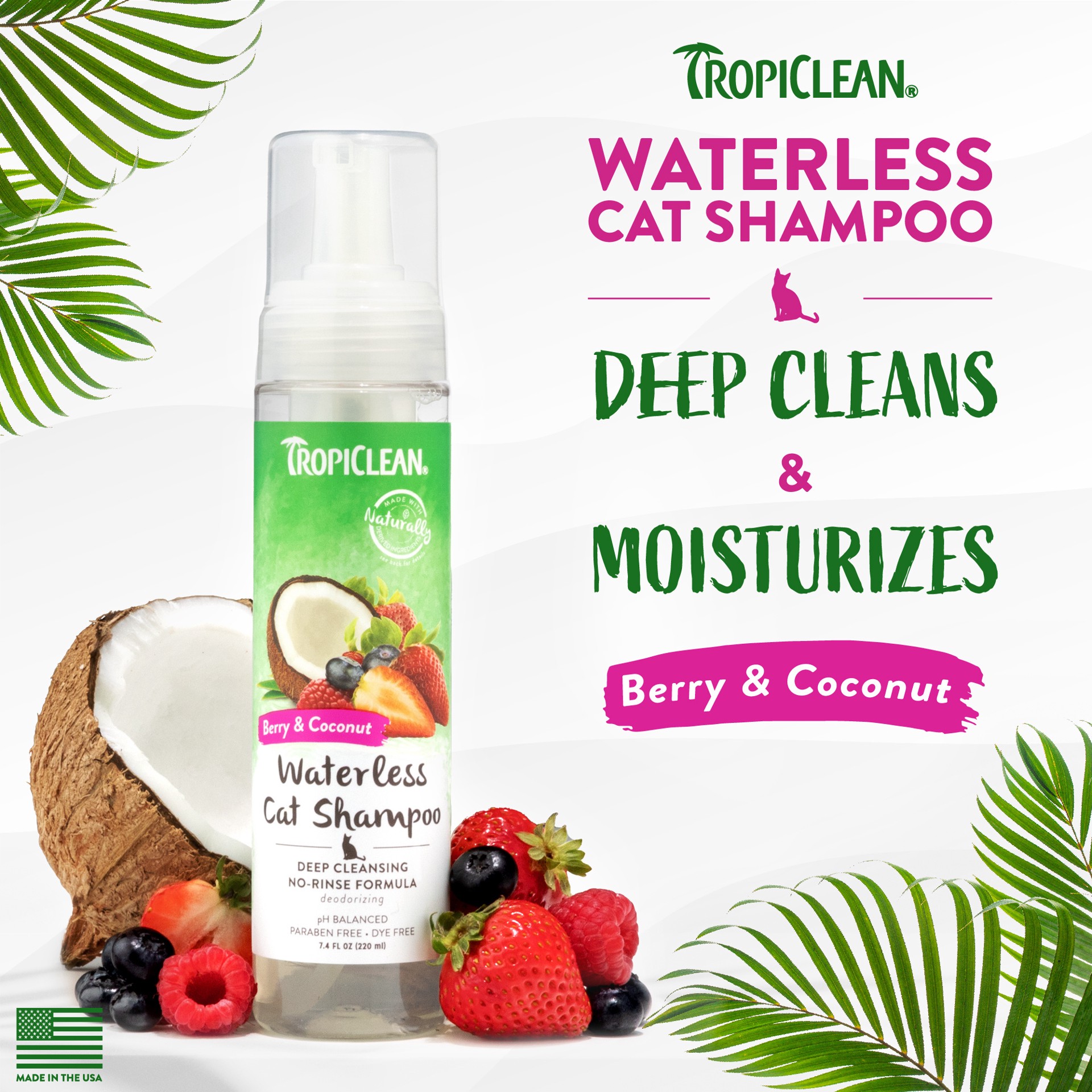 slide 8 of 10, TropiClean Deep Cleansing Waterless Cat Shampoo, 7.4oz, 7.4 oz