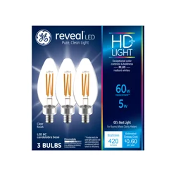 GE Reveal HD+ 60W Replacement LED Decorative Clear Blunt Tip Candelabra Base BC Light Bulbs