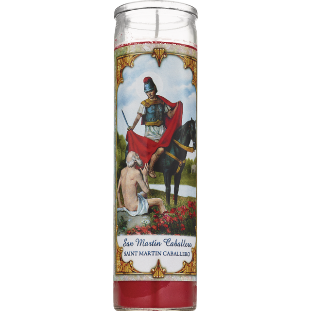 slide 1 of 1, PRAYER CANDLE Novena Candle 8" Red "San Martin Caballero", 8 in