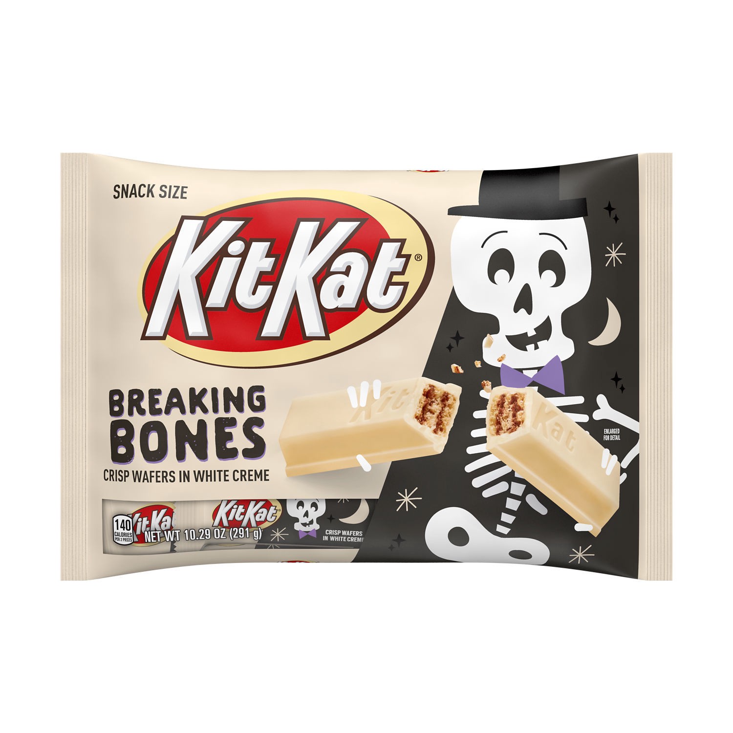 slide 1 of 8, KIT KAT Breaking Bones White Creme Wafer Snack Size, Halloween Candy Bag, 10.29 oz, 10.29 oz