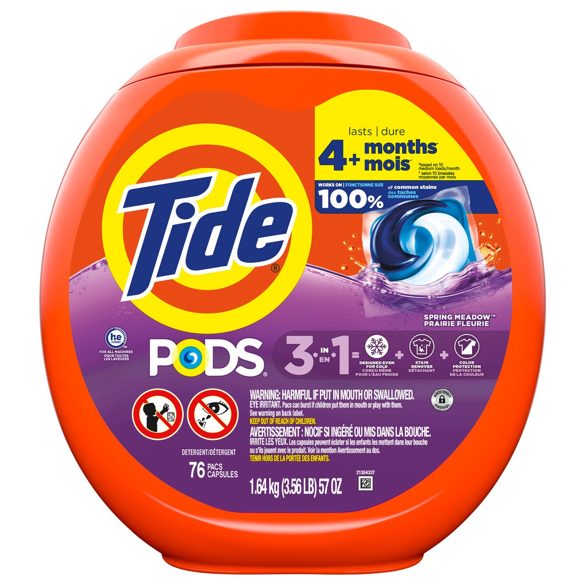 slide 1 of 8, Tide PODS Laundry Detergent Soap Pacs, HE Compatible, 76 Count, Powerful 3-in-1 Clean in one Step, Spring Meadow Scent, 76 ct