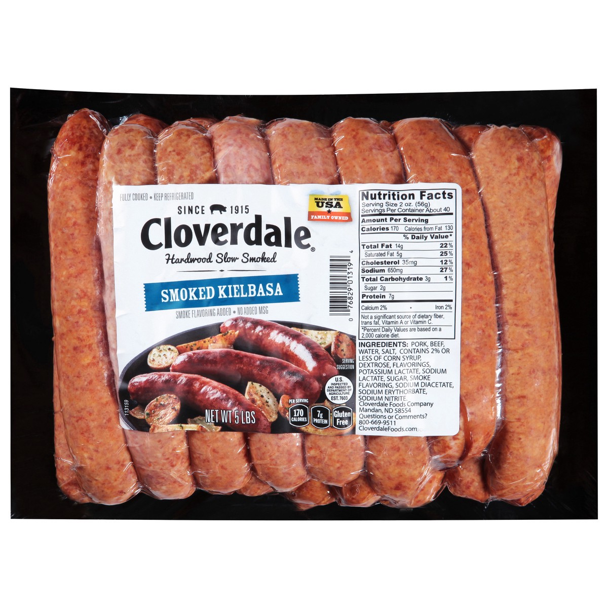 slide 1 of 11, Cloverdale Smoked Kielbasa Sausage, 5 lb