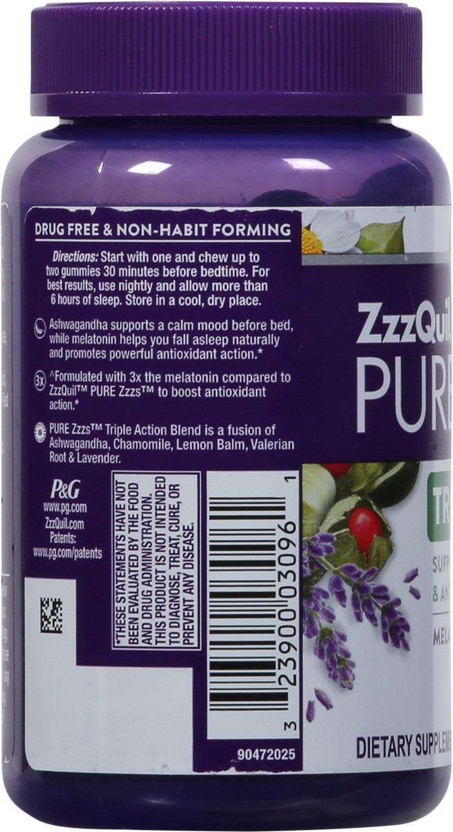 slide 9 of 9, Vicks ZzzQuil PURE Zzzs Triple Action, Melatonin Gummies, Melatonin 6mg, 3X Melatonin, Sleep Aid with Ashwagandha, Calm Mood, Antioxidant Action, Sleep Aids for Adults, 60 Sleep Gummies, 60 ct