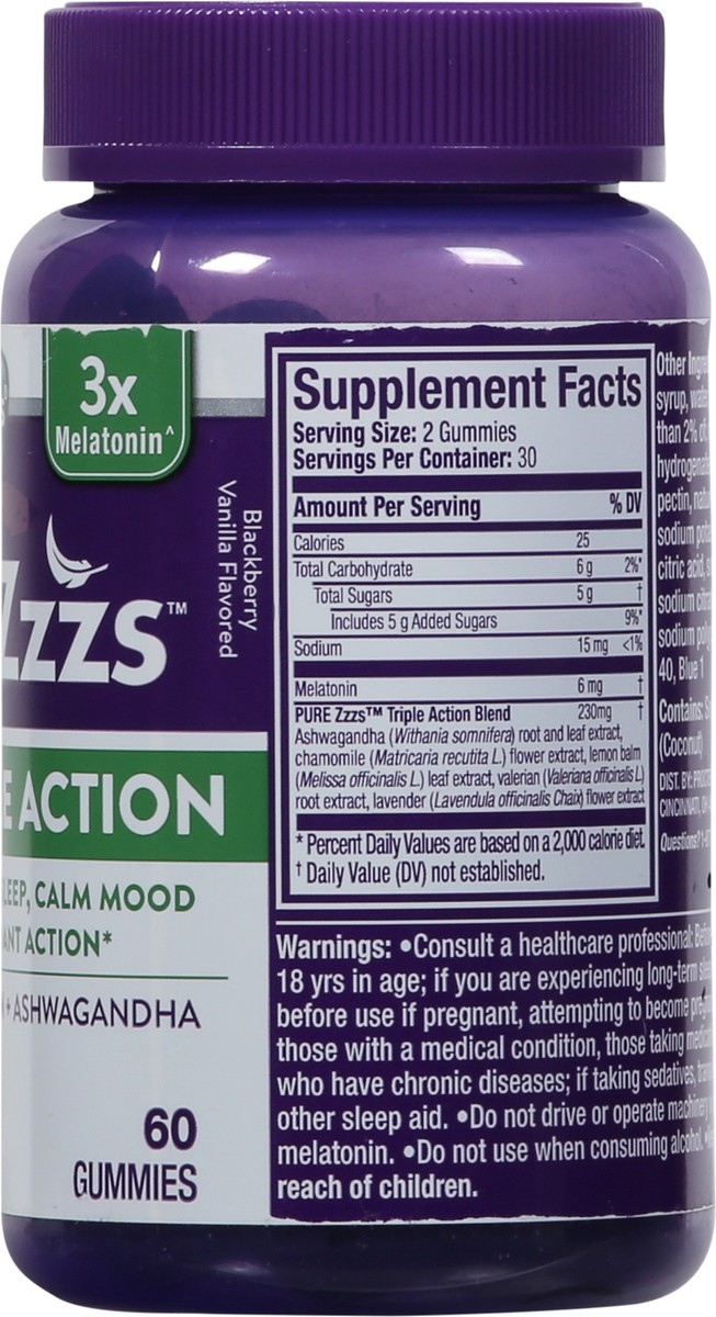 slide 3 of 9, Vicks ZzzQuil PURE Zzzs Triple Action, Melatonin Gummies, Melatonin 6mg, 3X Melatonin, Sleep Aid with Ashwagandha, Calm Mood, Antioxidant Action, Sleep Aids for Adults, 60 Sleep Gummies, 60 ct