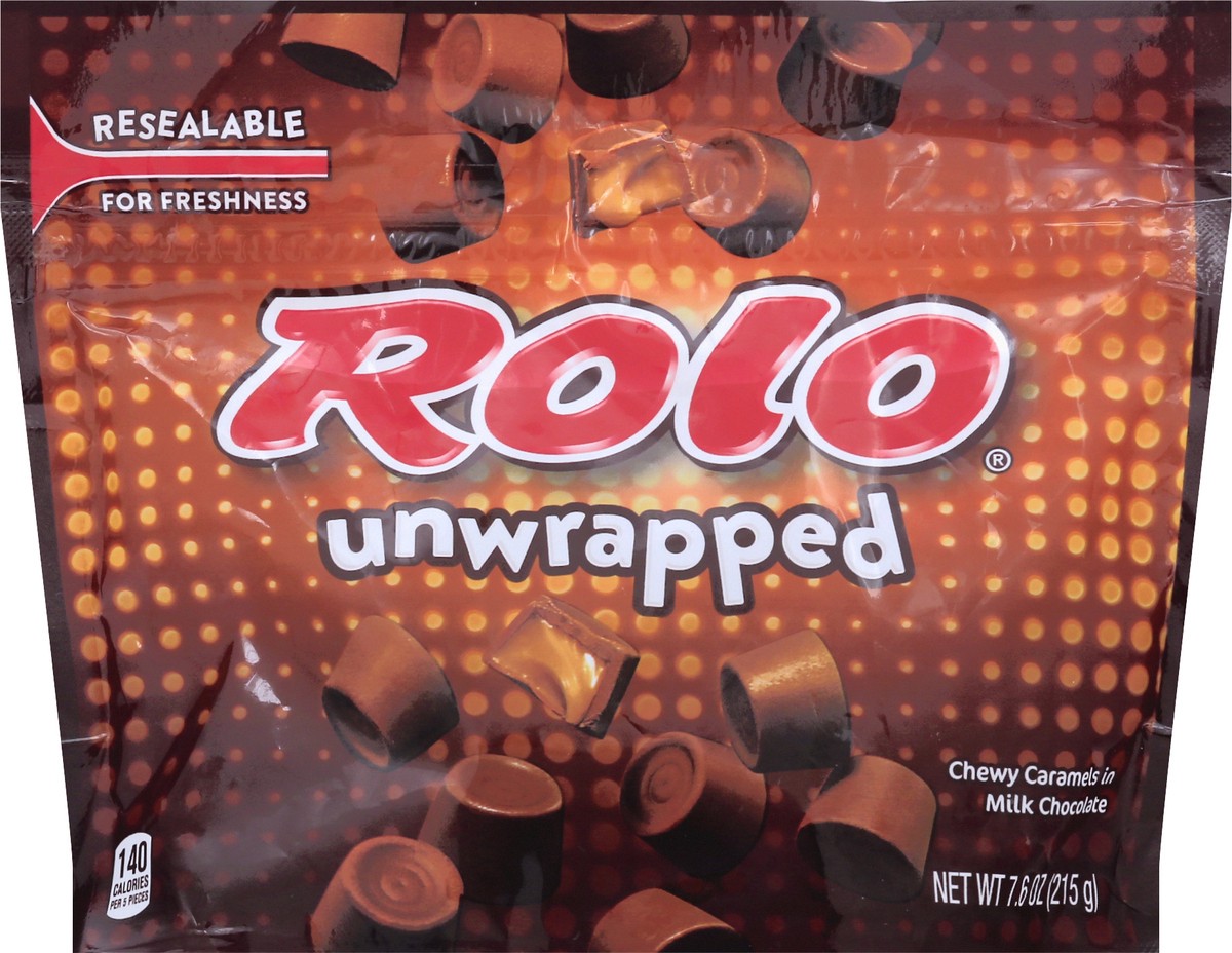slide 5 of 7, Rolo Unwrapped Rich Chocolate Caramel Candy Resealable Bag, 7.6 oz, 7.6 oz