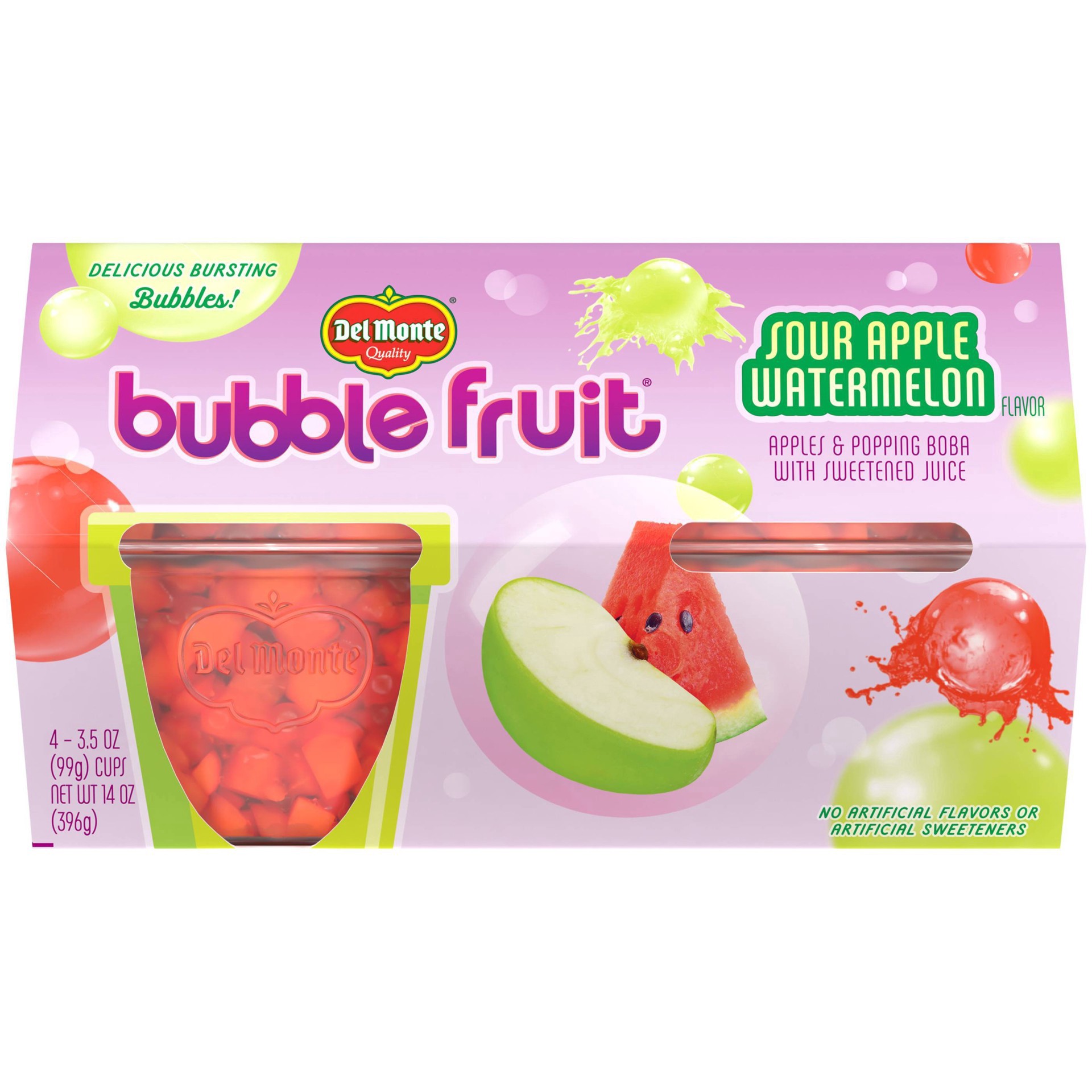 slide 15 of 15, Del Monte Sour Apple Watermelon Bubble Fruit 4 3.5 oz Cup/Tub/Bowl 4 ea Sleeve, 4 ct