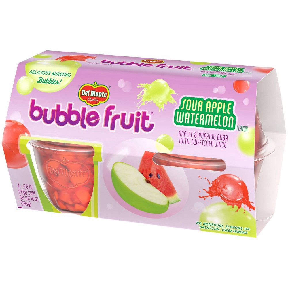 slide 2 of 15, Del Monte Sour Apple Watermelon Bubble Fruit 4 3.5 oz Cup/Tub/Bowl 4 ea Sleeve, 4 ct