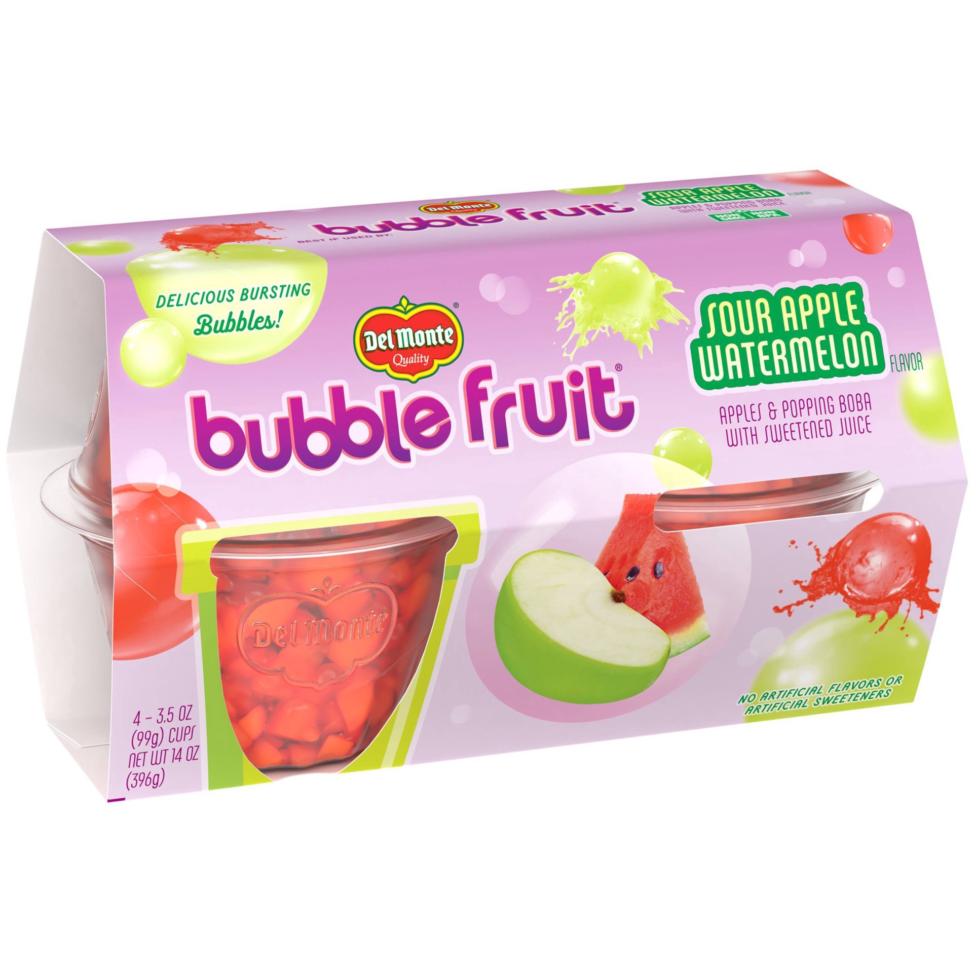 slide 12 of 15, Del Monte Sour Apple Watermelon Bubble Fruit 4 3.5 oz Cup/Tub/Bowl 4 ea Sleeve, 4 ct