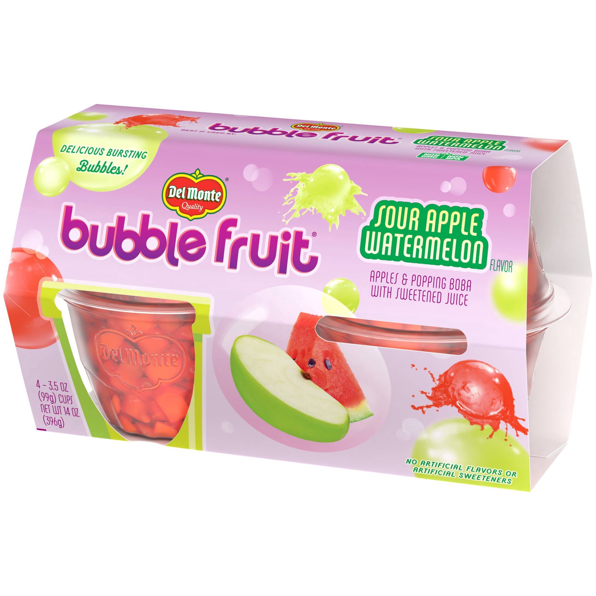 slide 6 of 15, Del Monte Sour Apple Watermelon Bubble Fruit 4 3.5 oz Cup/Tub/Bowl 4 ea Sleeve, 4 ct