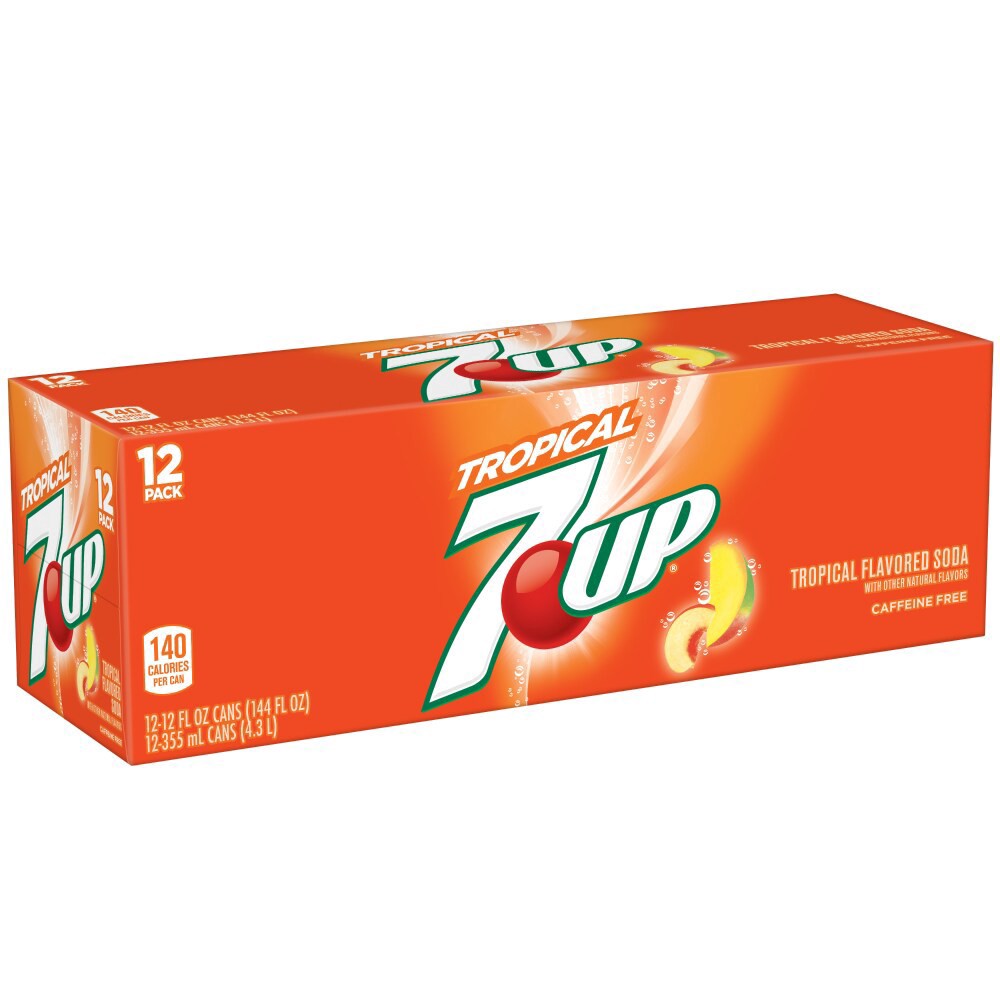 slide 5 of 6, 7UP Tropical Soda, 12 fl oz cans, 12 pack, 12 ct; 12 fl oz