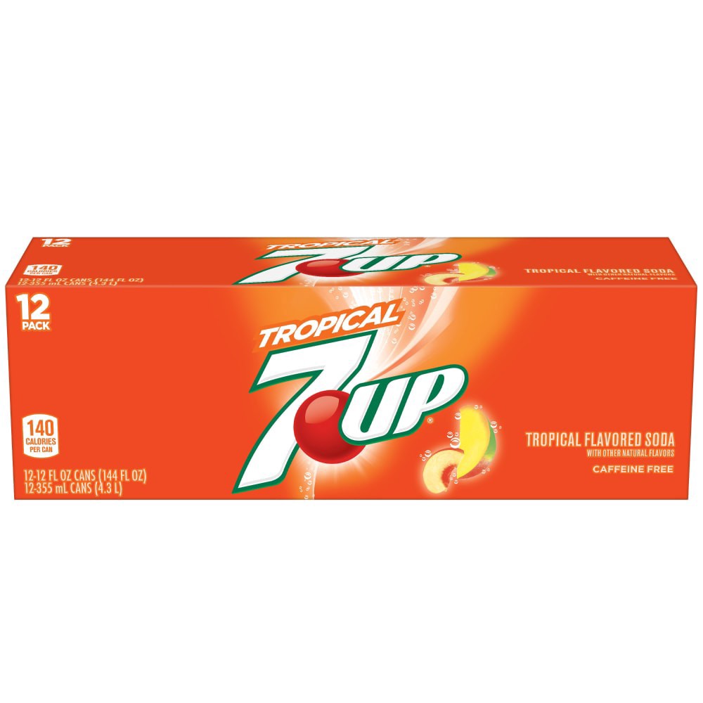 slide 2 of 6, 7UP Tropical Soda, 12 fl oz cans, 12 pack, 12 ct; 12 fl oz
