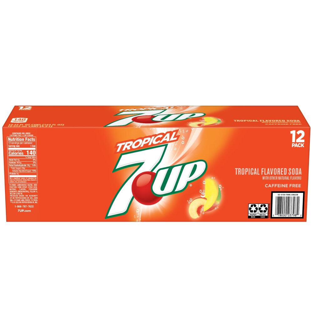 slide 3 of 6, 7UP Tropical Soda, 12 fl oz cans, 12 pack, 12 ct; 12 fl oz