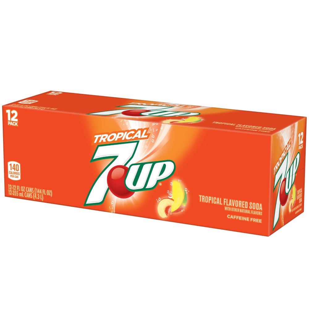 slide 4 of 6, 7UP Tropical Soda, 12 fl oz cans, 12 pack, 12 ct; 12 fl oz