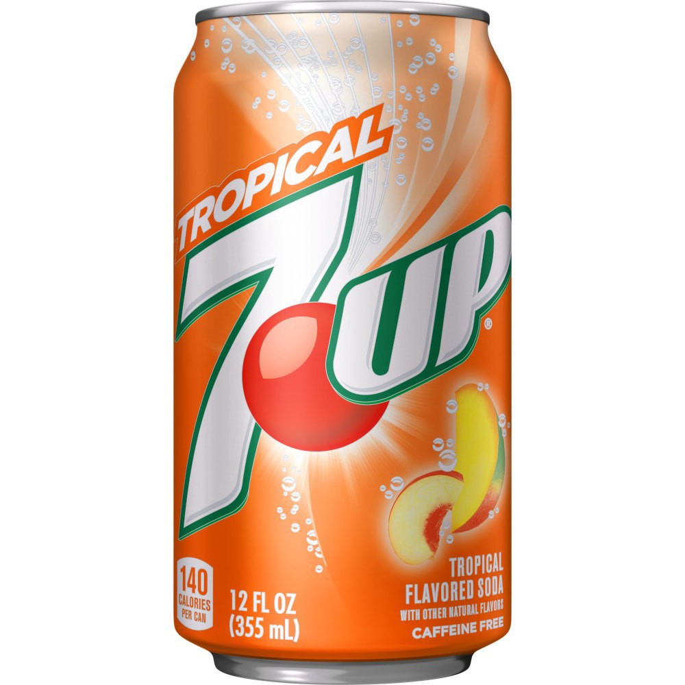 slide 6 of 6, 7UP Tropical Soda, 12 fl oz cans, 12 pack, 12 ct; 12 fl oz