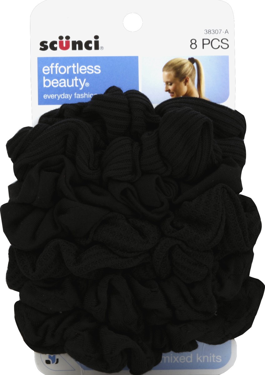 slide 2 of 2, scünci Scunci Effortless Beauty Scrunchies Black, 8 ct