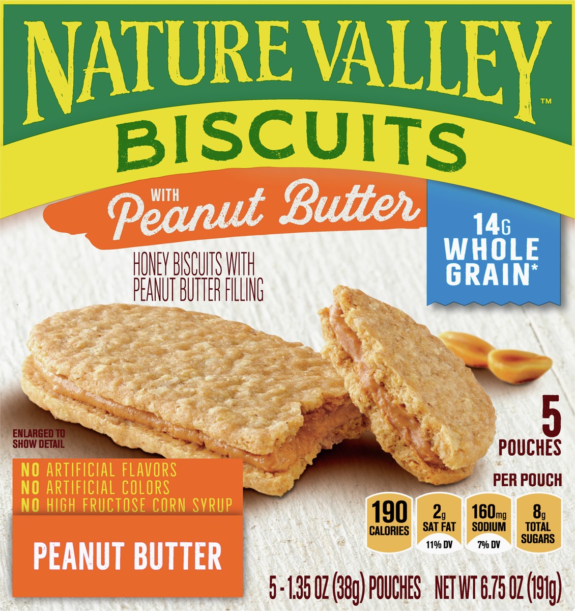 slide 6 of 9, Nature Valley Biscuit Sandwiches, Peanut Butter Snack, 5 ct, 6.75 OZ, 5 ct