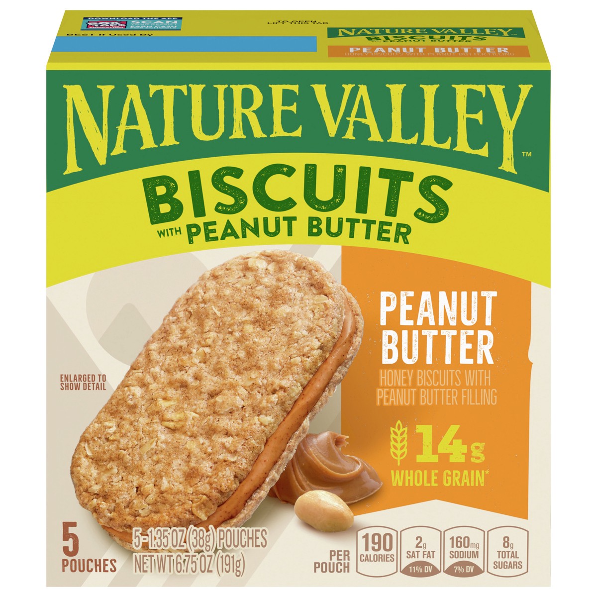 slide 1 of 9, Nature Valley Biscuit Sandwiches, Peanut Butter Snack, 5 ct, 6.75 OZ, 5 ct