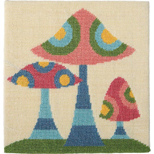 slide 1 of 4, 8" X 8" Retro Mushrooms Needlepoint Kit By Loops & Threads, 8 in x 8 in