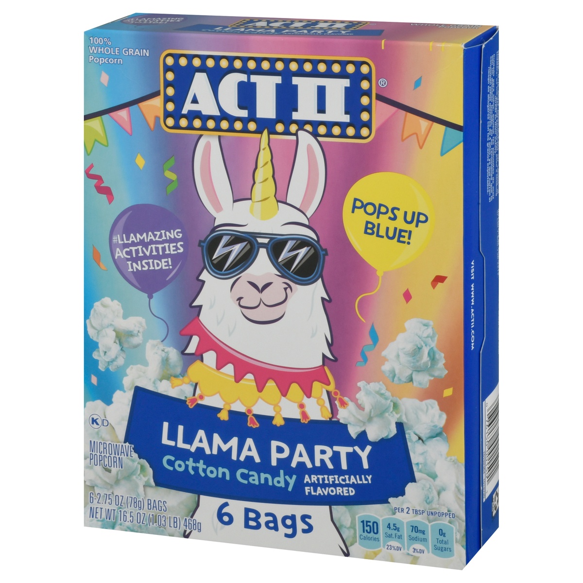 slide 2 of 10, ACT II Llama Party Cotton Candy Flavored Microwave Popcorn Bags, 6 ct; 2.75 oz