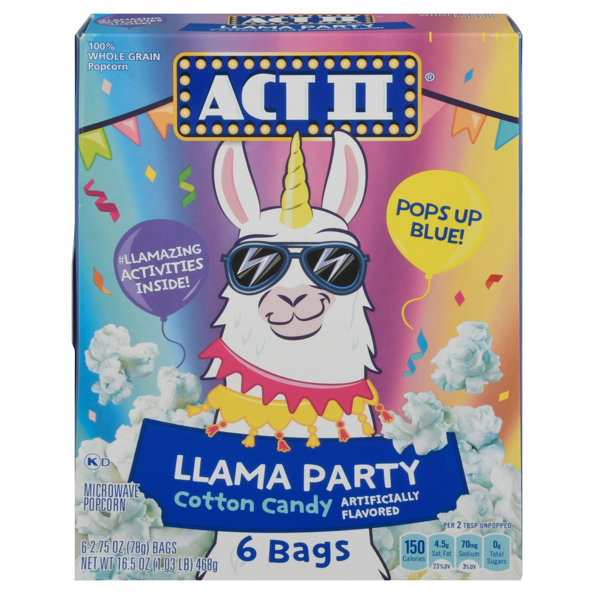 slide 1 of 1, ACT II Llama Party Cotton Candy Microwave Popcorn Bag 6 - 2.75 oz Bags, 6 ct; 2.75 oz