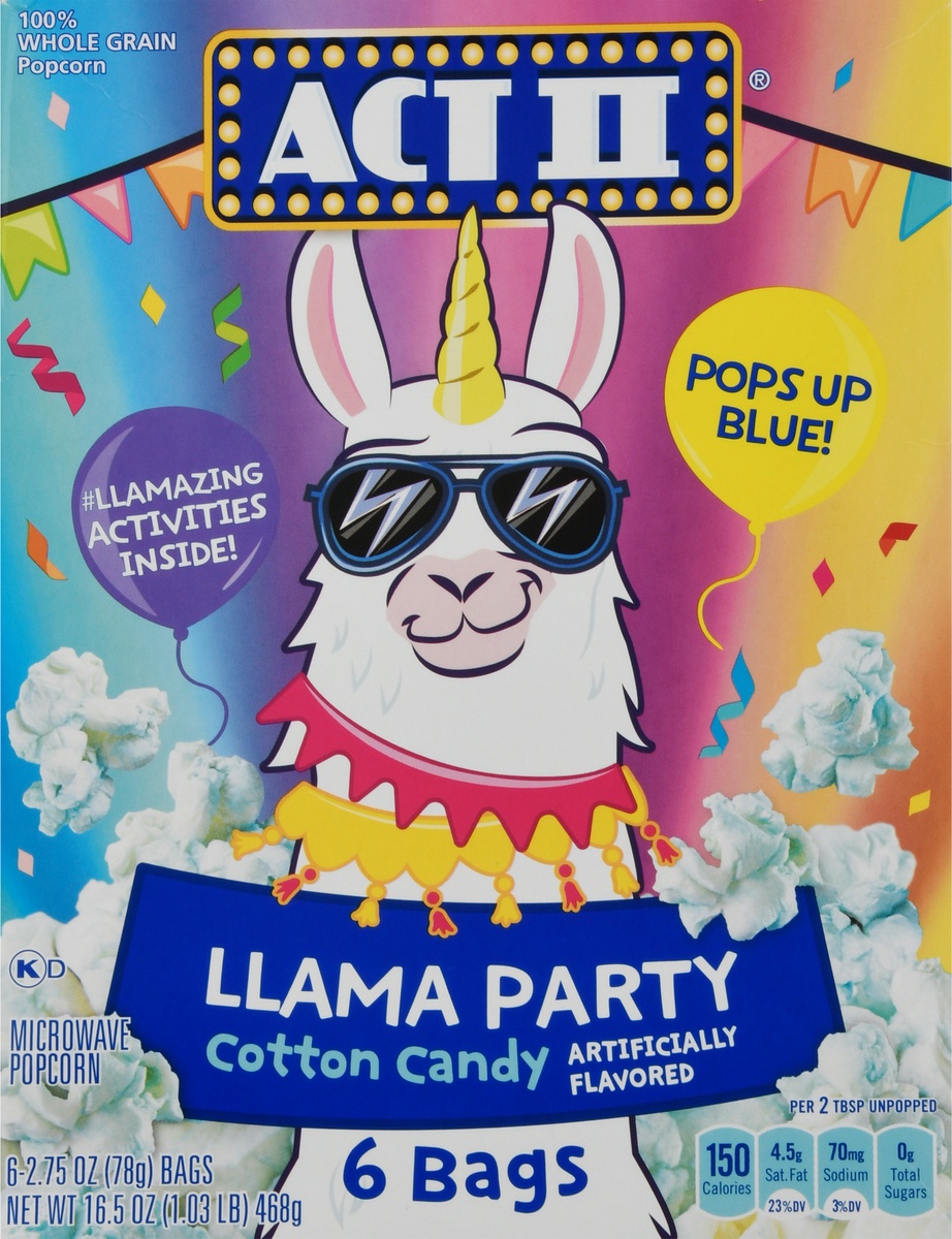 slide 8 of 10, ACT II Llama Party Cotton Candy Flavored Microwave Popcorn Bags, 6 ct; 2.75 oz