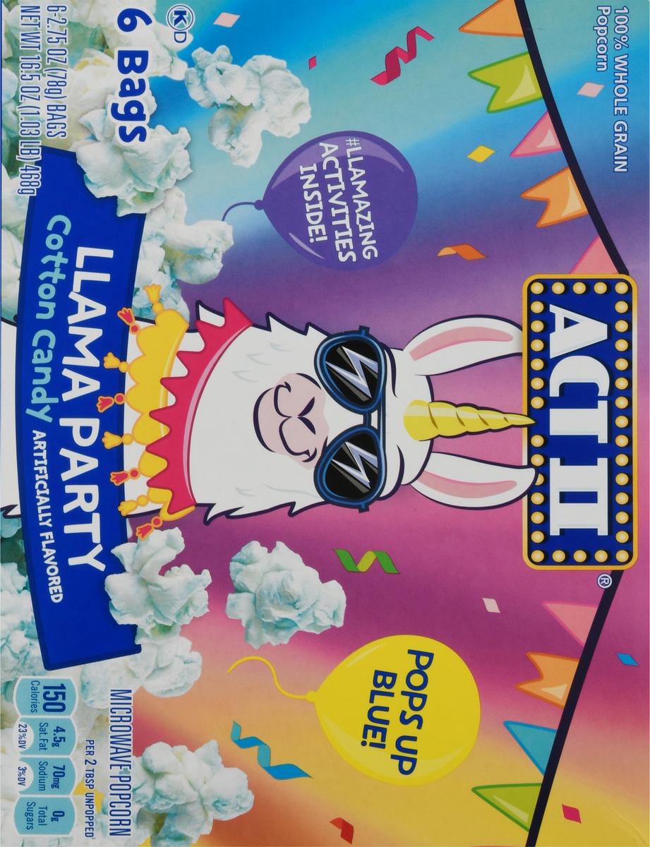 slide 9 of 10, ACT II Llama Party Cotton Candy Flavored Microwave Popcorn Bags, 6 ct; 2.75 oz