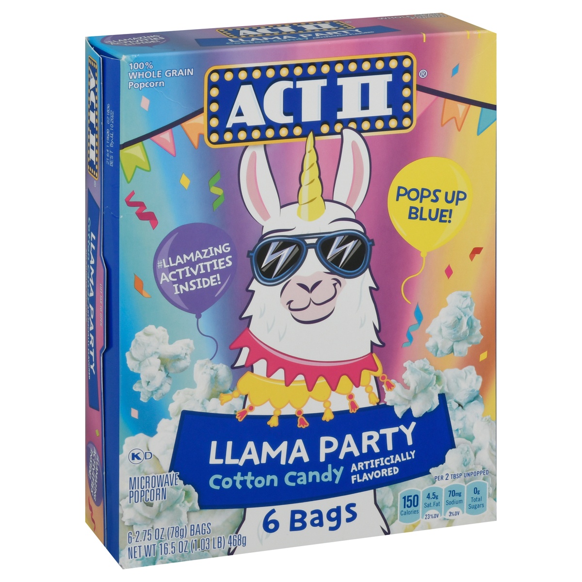 slide 10 of 10, ACT II Llama Party Cotton Candy Flavored Microwave Popcorn Bags, 6 ct; 2.75 oz