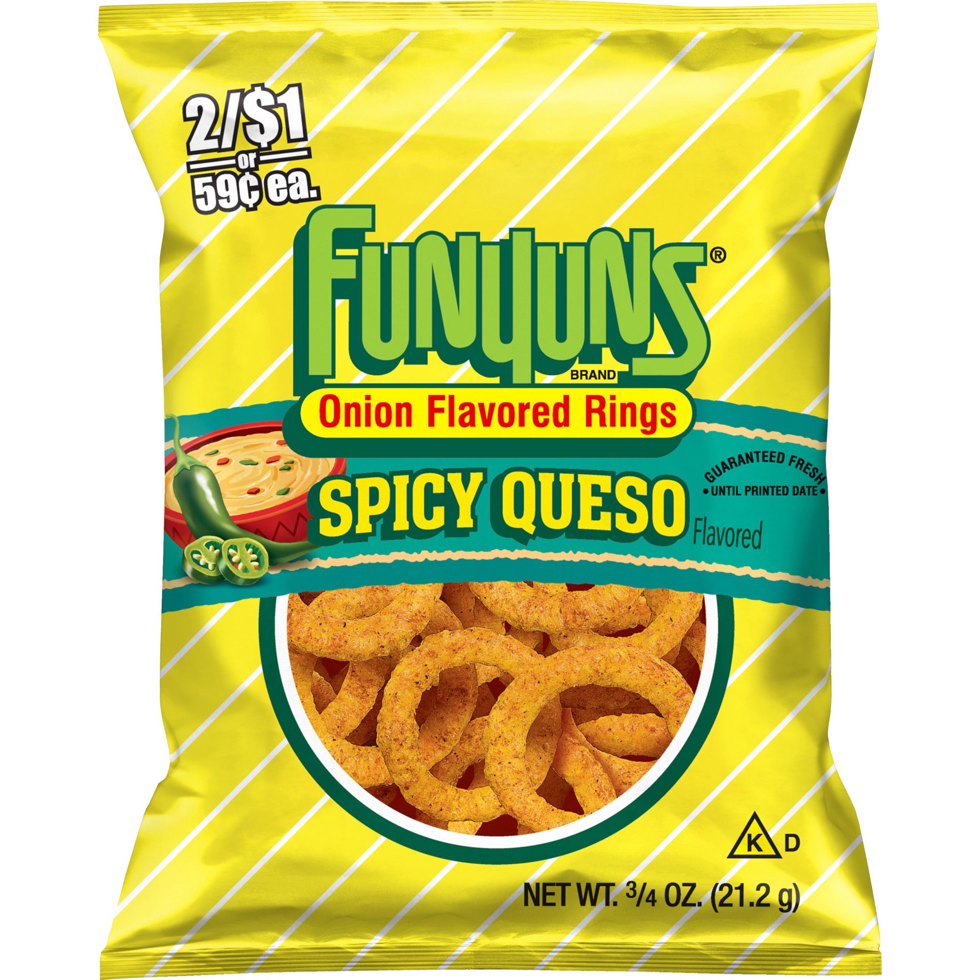 slide 1 of 9, Funyuns Onion Flavored Rings Spicy Queso Flavored 3/4 Oz, 0.75 oz