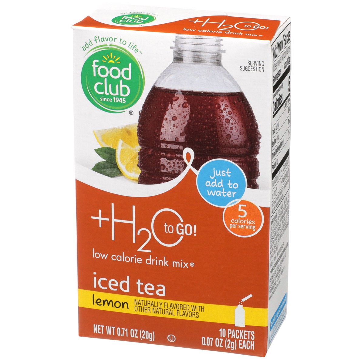 slide 3 of 9, Food Club +h2o To Go!, Lemon Iced Tea Low Calorie Drink Mix, 10 ct