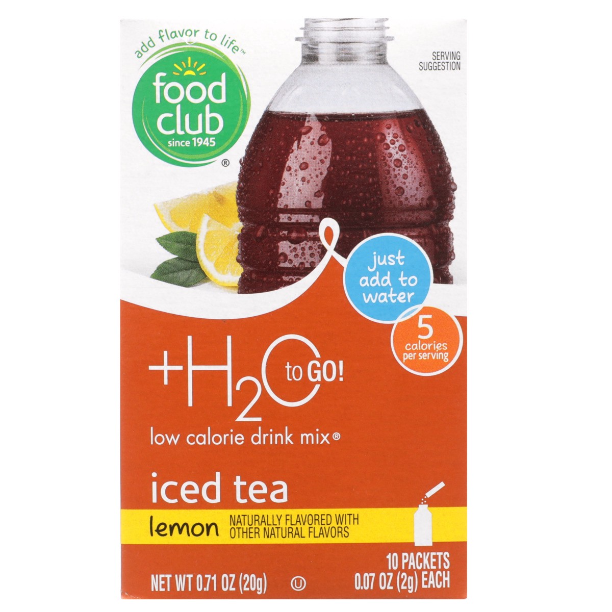 slide 8 of 9, Food Club +h2o To Go!, Lemon Iced Tea Low Calorie Drink Mix, 10 ct