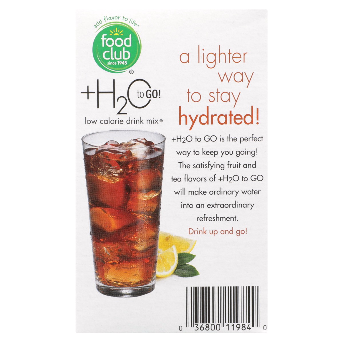 slide 9 of 9, Food Club +h2o To Go!, Lemon Iced Tea Low Calorie Drink Mix, 10 ct