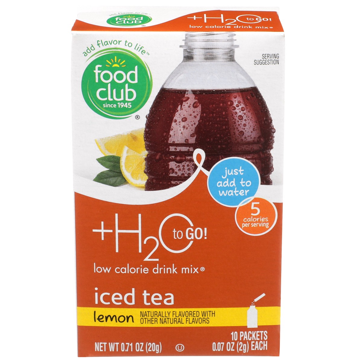 slide 1 of 9, Food Club +h2o To Go!, Lemon Iced Tea Low Calorie Drink Mix, 10 ct