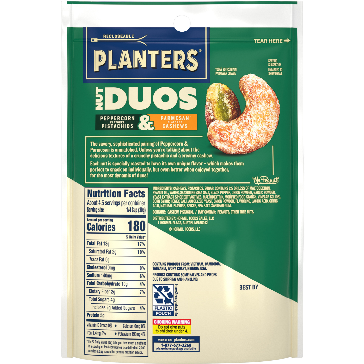 slide 2 of 7, Planters Nut Duos Peppercorn/Parmesan Flavored Pistachios & Cashews 5 oz, 5 oz