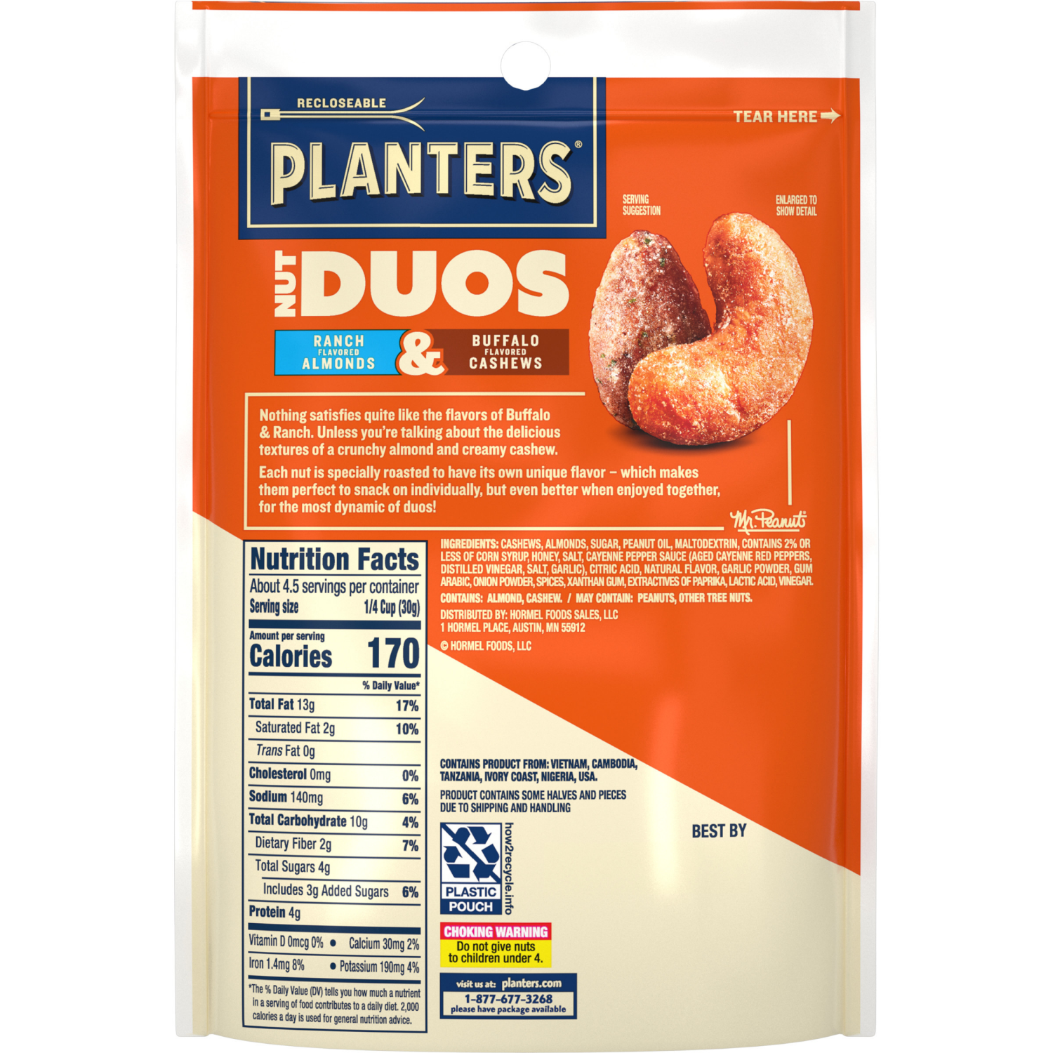 slide 2 of 7, Planters Nut Duos Ranch/Buffalo Flavored Almonds & Cashews 5 oz, 5 oz