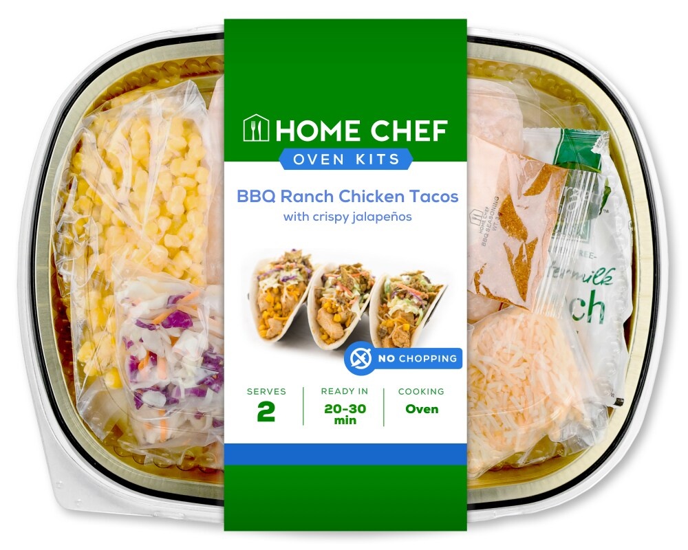 slide 1 of 1, Home Chef Oven Kit Bbq Ranch Chicken Tacos With Crispy Jalapenos Easy Prep & Pan Included, 32 oz