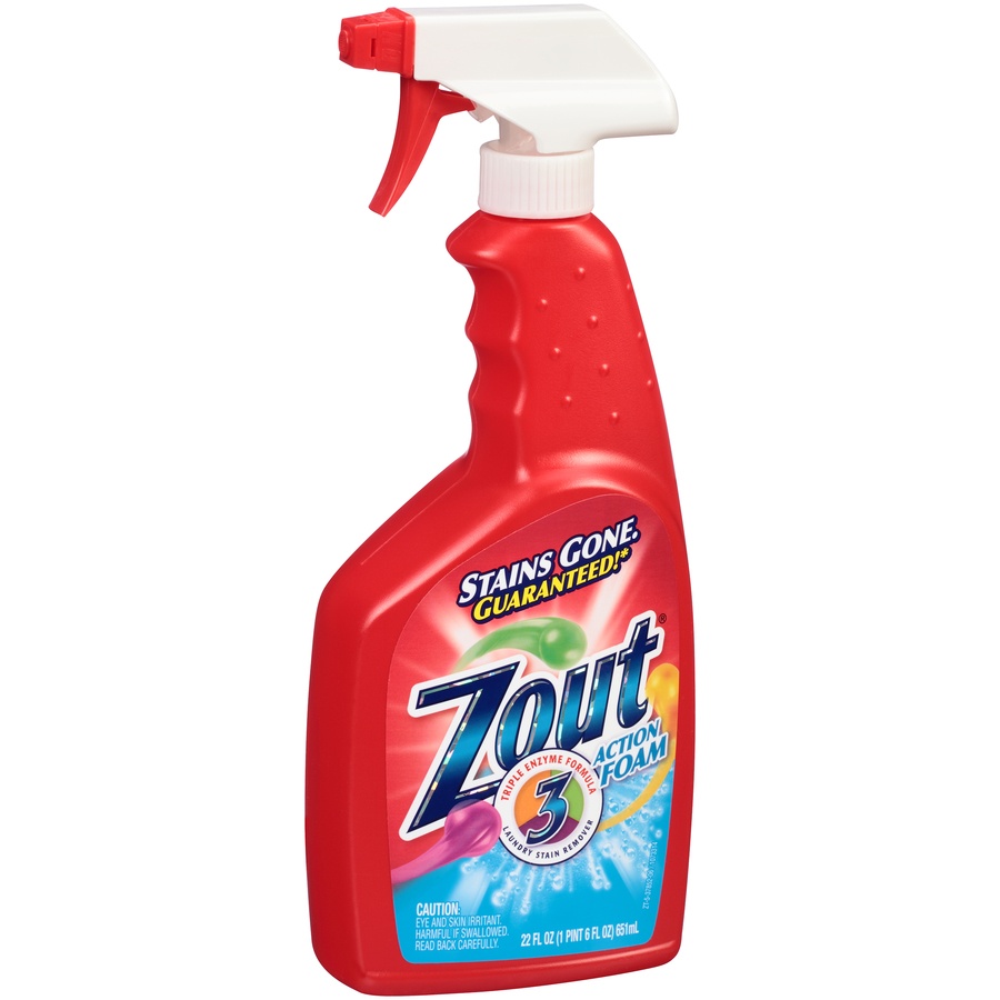 slide 2 of 6, Zout Triple Enzyme Formula Action Foam Laundry Stain Remover, 22 fl oz