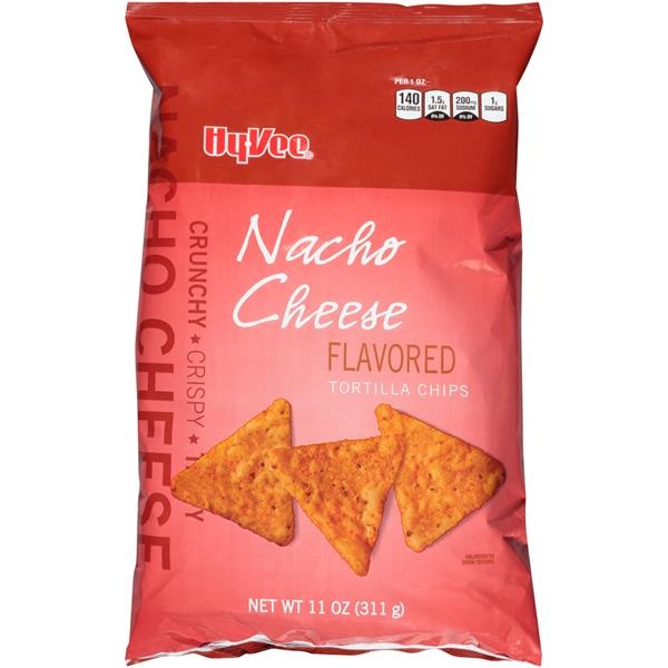 slide 1 of 1, Hy-vee Nacho Cheese Flavored Tortilla Chips, 11 oz