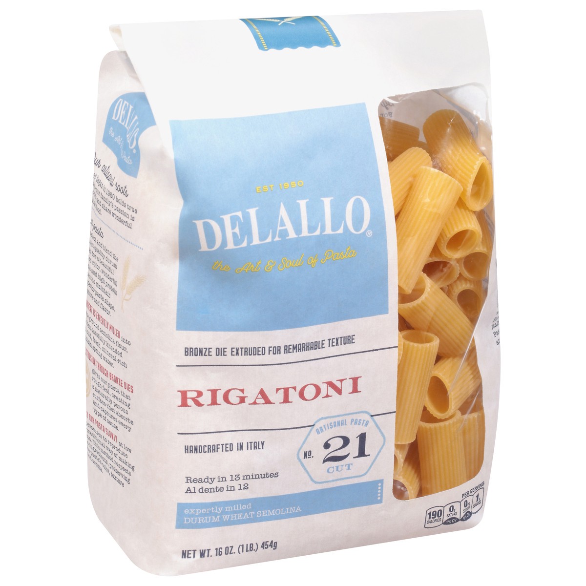 slide 3 of 9, Delallo Pasta Bag Rigatoni - 16 Oz, 16 oz